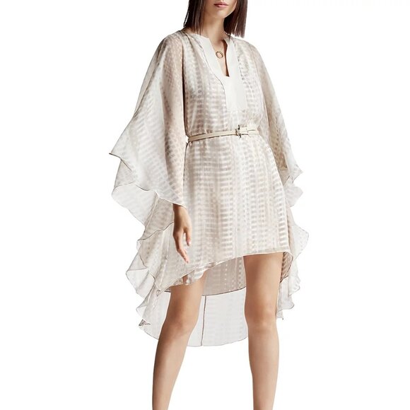 Halston Heritage Printed Kaftan Dress, Mixed Neutrals Ivory Cream, Size XL - Picture 1 of 7
